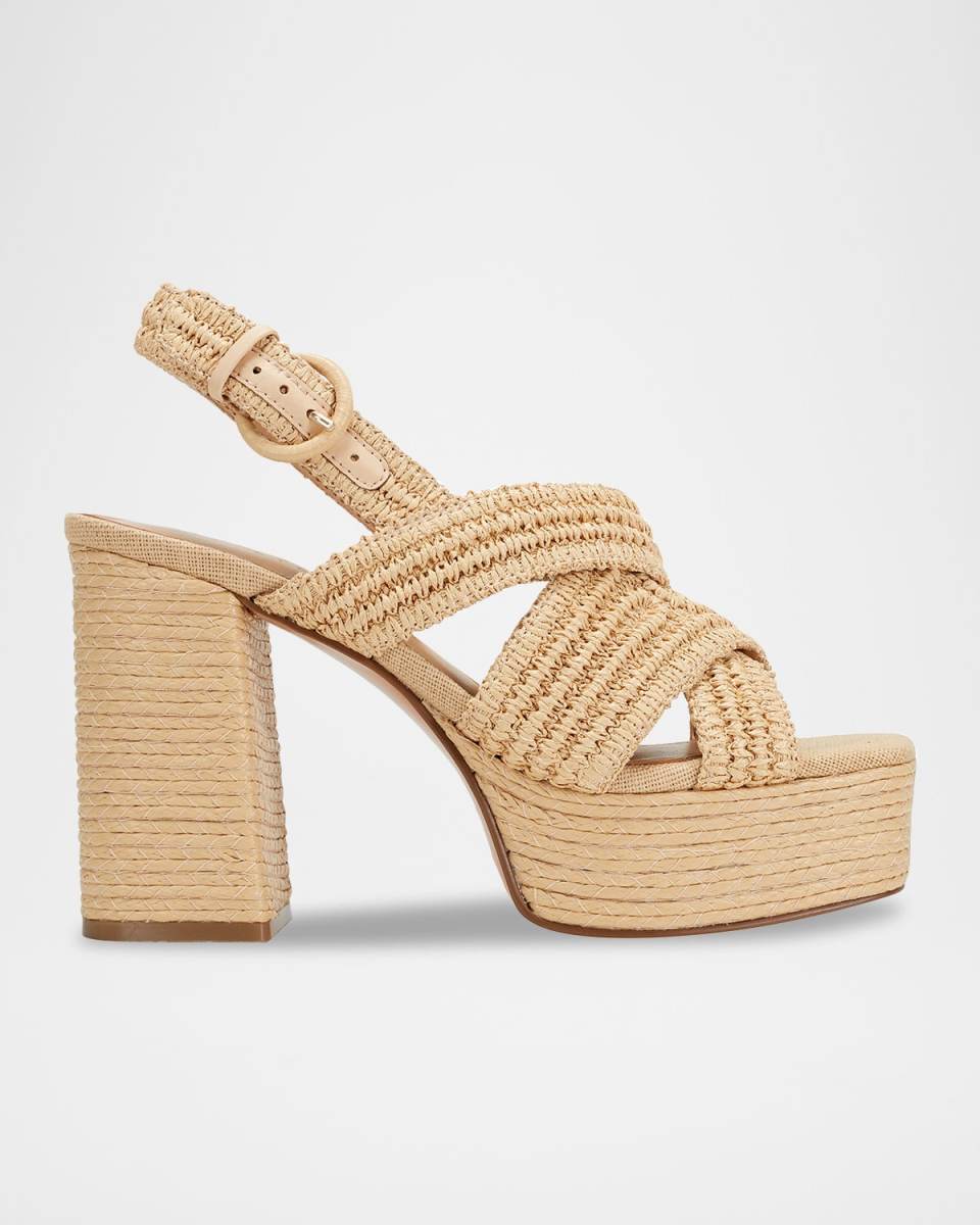 Caddy Woven Raffia Slingback Platform Sandals